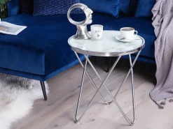 Tavolino MERIDIAN Vetro temperato Marmo/Argento