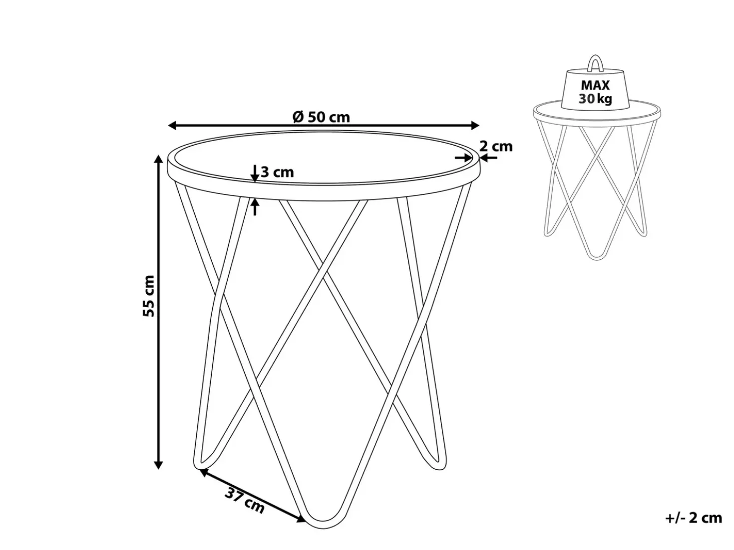 Tavolino MERIDIAN Vetro temperato Marmo/Argento