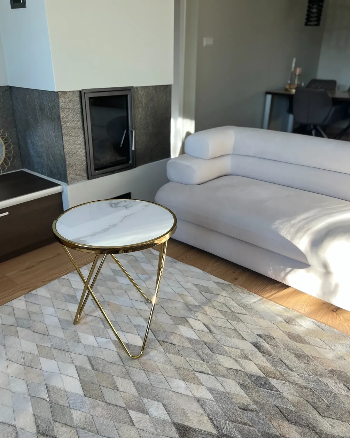 Tavolino MERIDIAN Vetro temperato Marmo/Oro