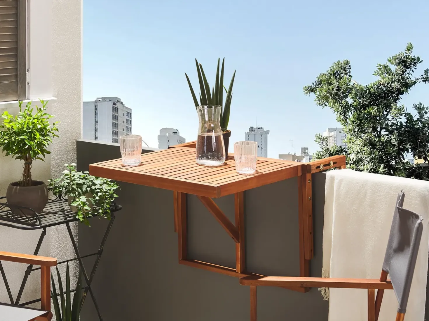 Tavolo da balcone UDINE 70 cm 69 cm Legno d'acacia Marrone