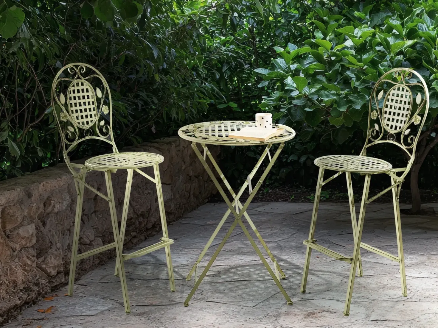 Tavolo da bar da giardino BIVIO 60 cm 60 cm Metallo Verde chiaro