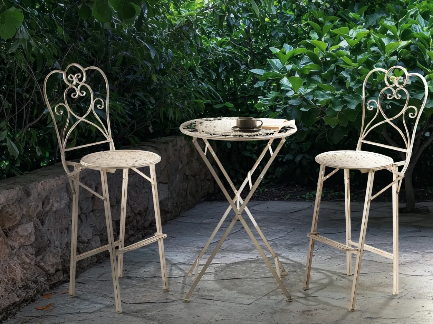 Tavolo da bar da giardino TRIESTE 60 cm 60 cm Metallo Beige chiaro