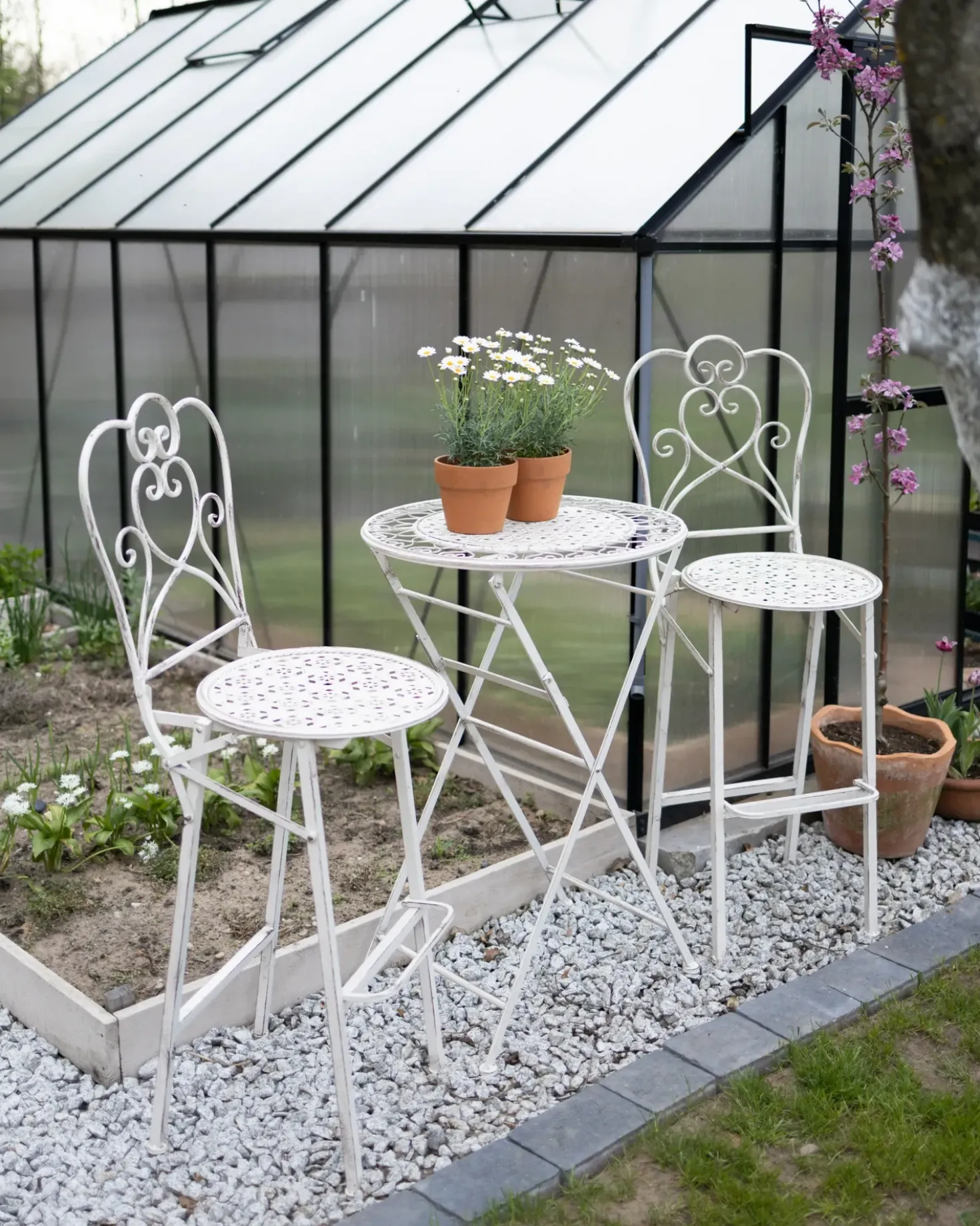 Tavolo da bar da giardino TRIESTE 60 cm 60 cm Metallo Beige chiaro