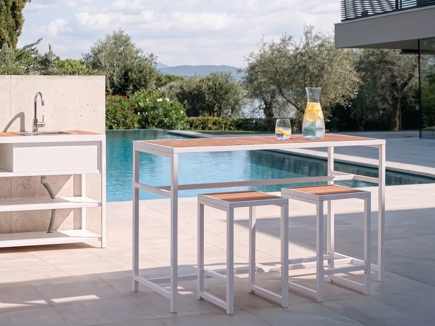 Tavolo da bar da giardino AVETRANA 150 cm 50 cm Marrone/Bianco