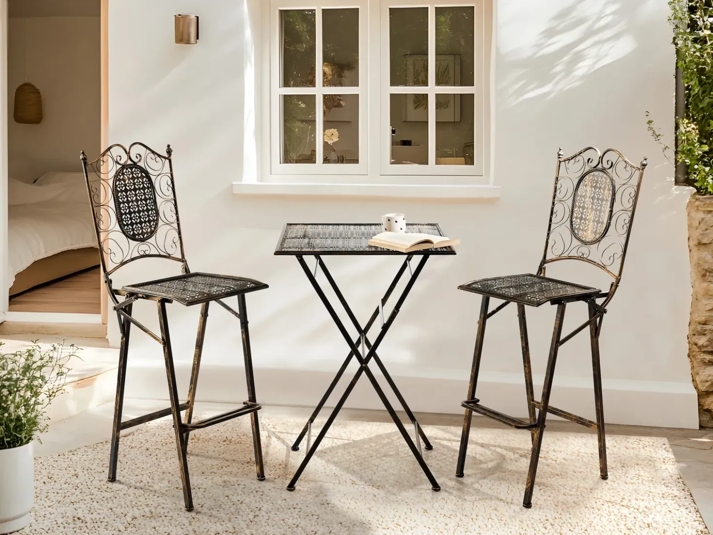 Tavolo da bar da giardino BORMIO 60 cm 60 cm Metallo Nero