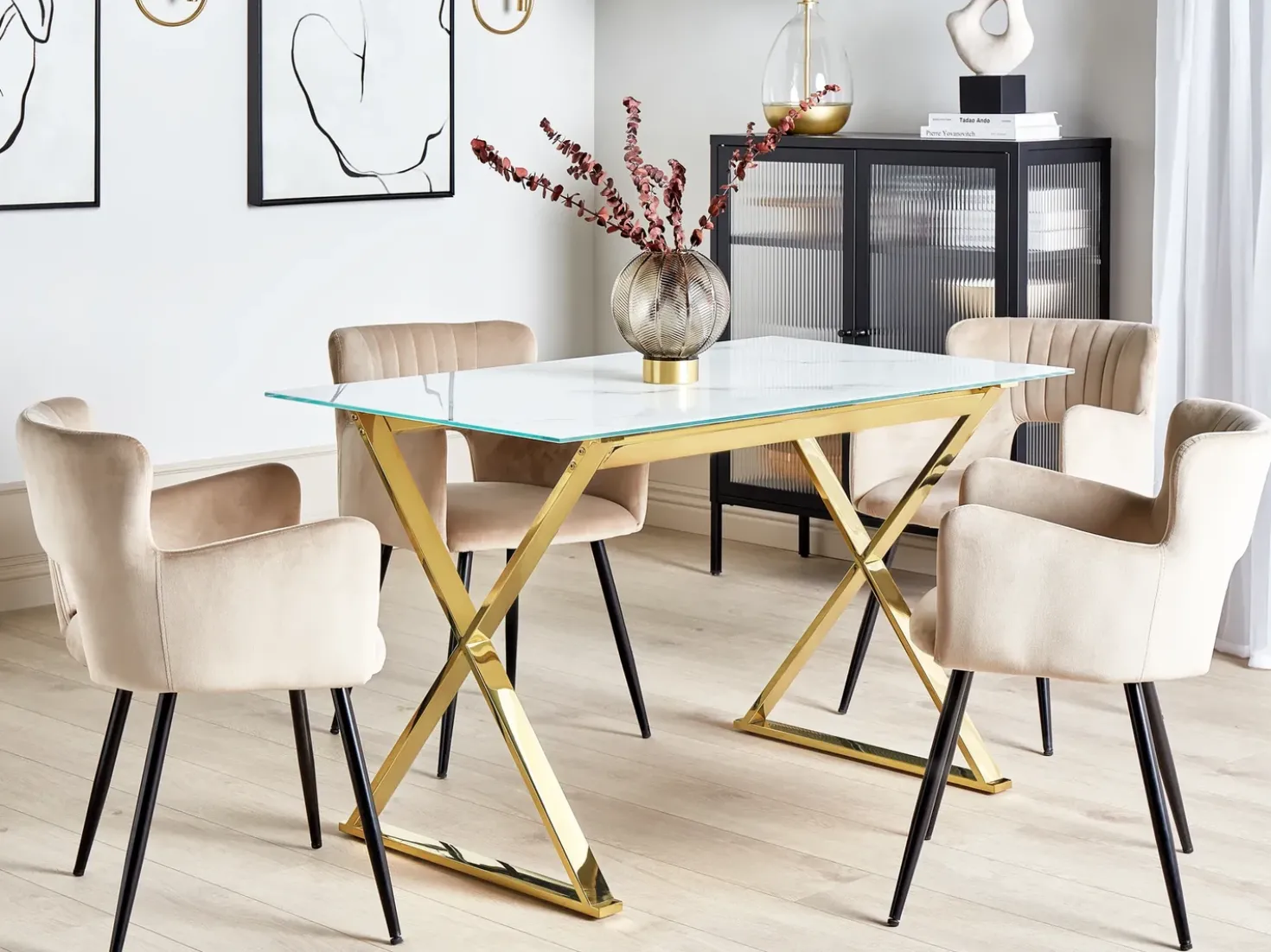 Tavolo da pranzo ATTICA Marmo/Oro 120 cm 70 cm Vetro temperato