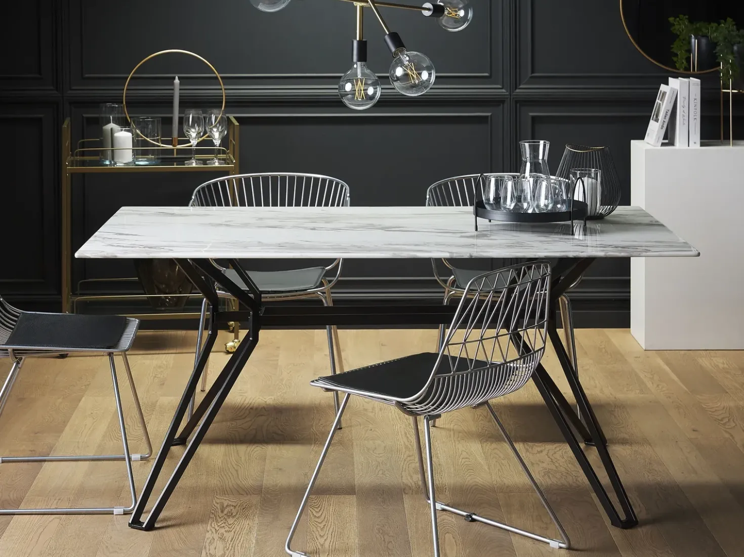 Tavolo da pranzo BALLINA Marmo bianco 160 cm 90 cm Vetro temperato