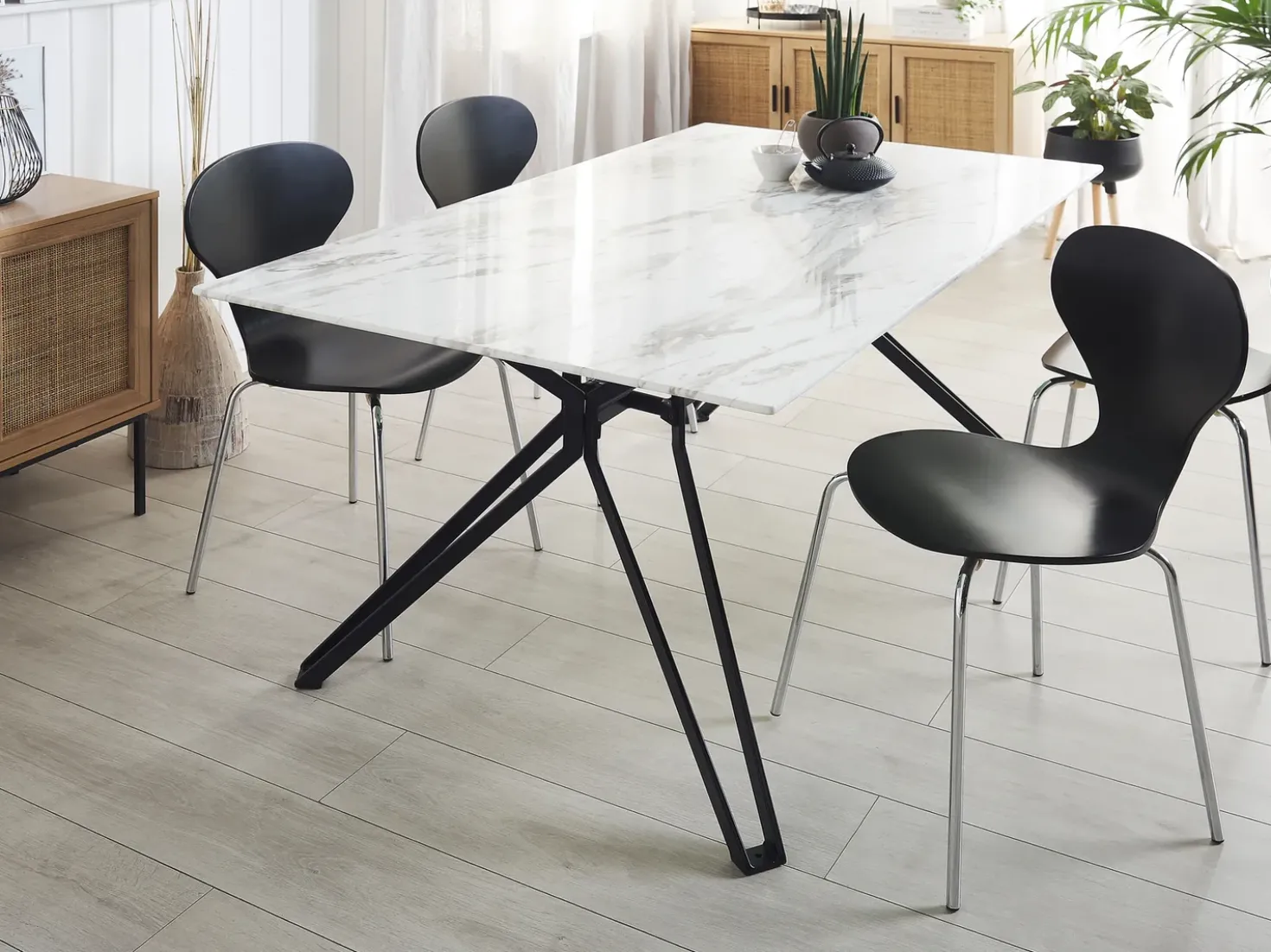 Tavolo da pranzo BALLINA Marmo bianco 160 cm 90 cm Vetro temperato