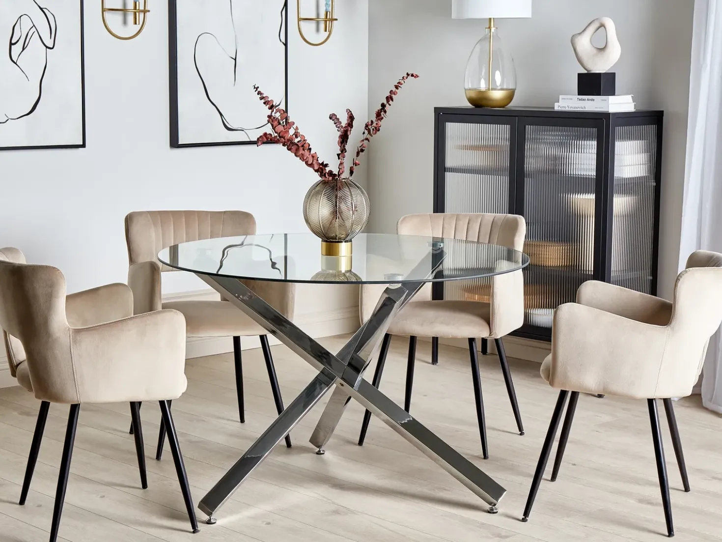Tavolo da pranzo BUTLER Argento 110 cm 110 cm Vetro temperato