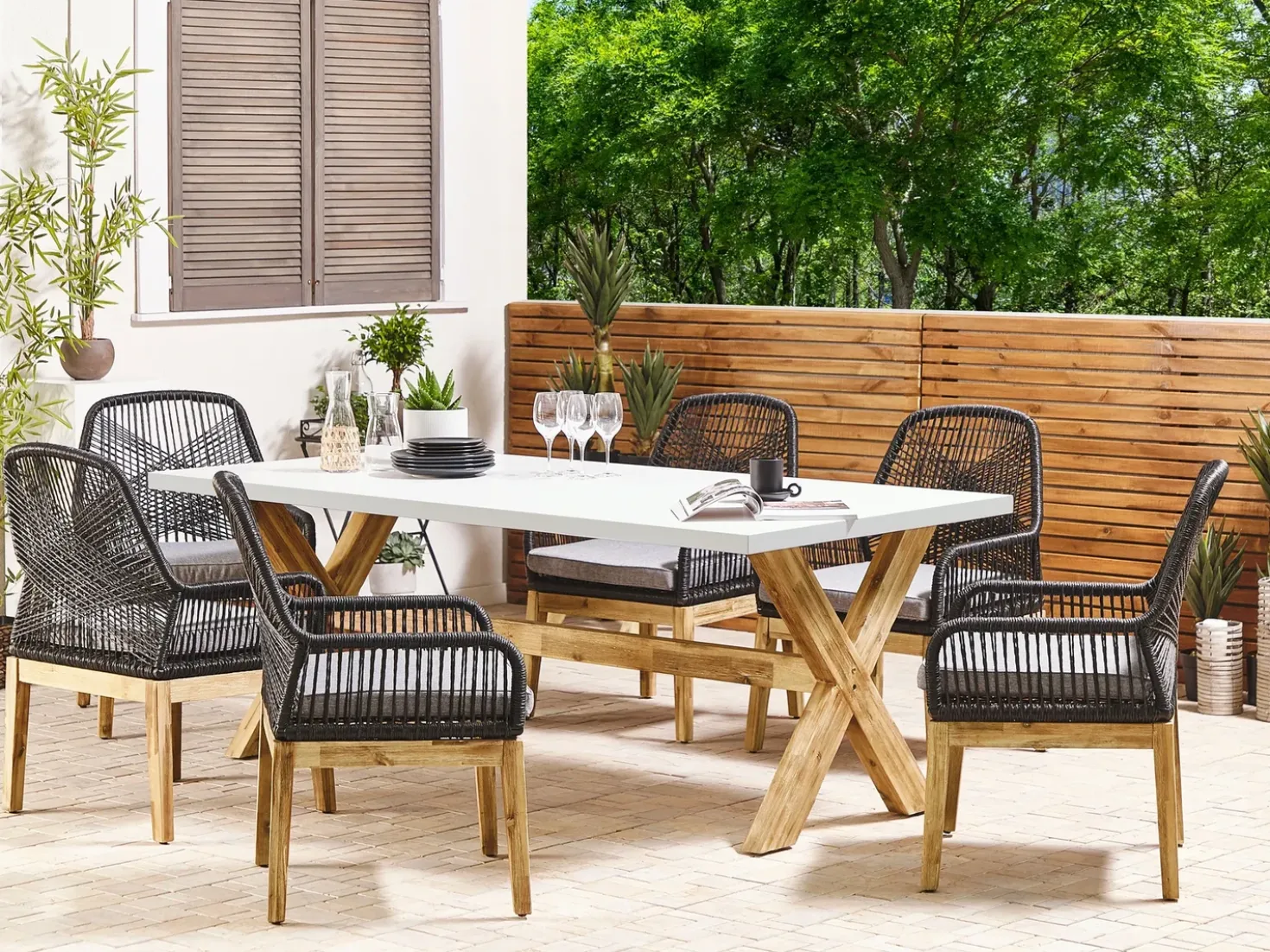 Tavolo da pranzo da giardino OLBIA 200 cm 100 cm Cemento Bianco
