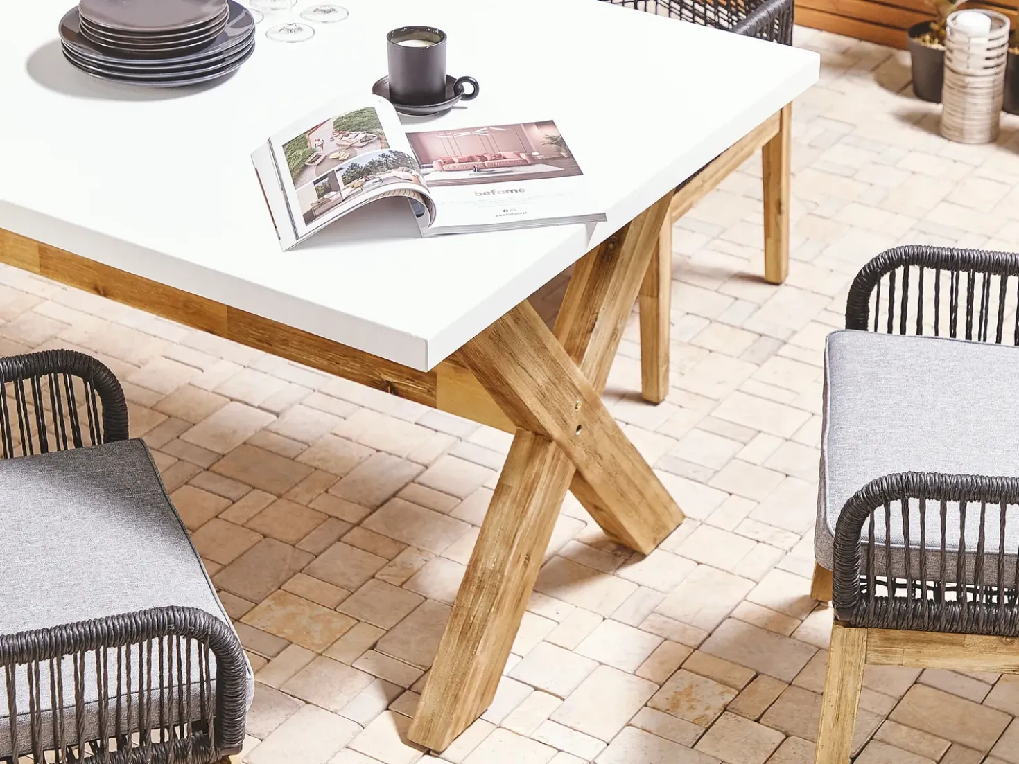 Tavolo da pranzo da giardino OLBIA 200 cm 100 cm Cemento Bianco