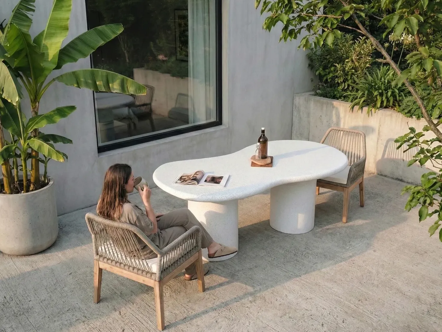 Tavolo da pranzo da giardino SIRMIONE 200 cm 110 cm Effetto terrazzo Terrazzo Bianco