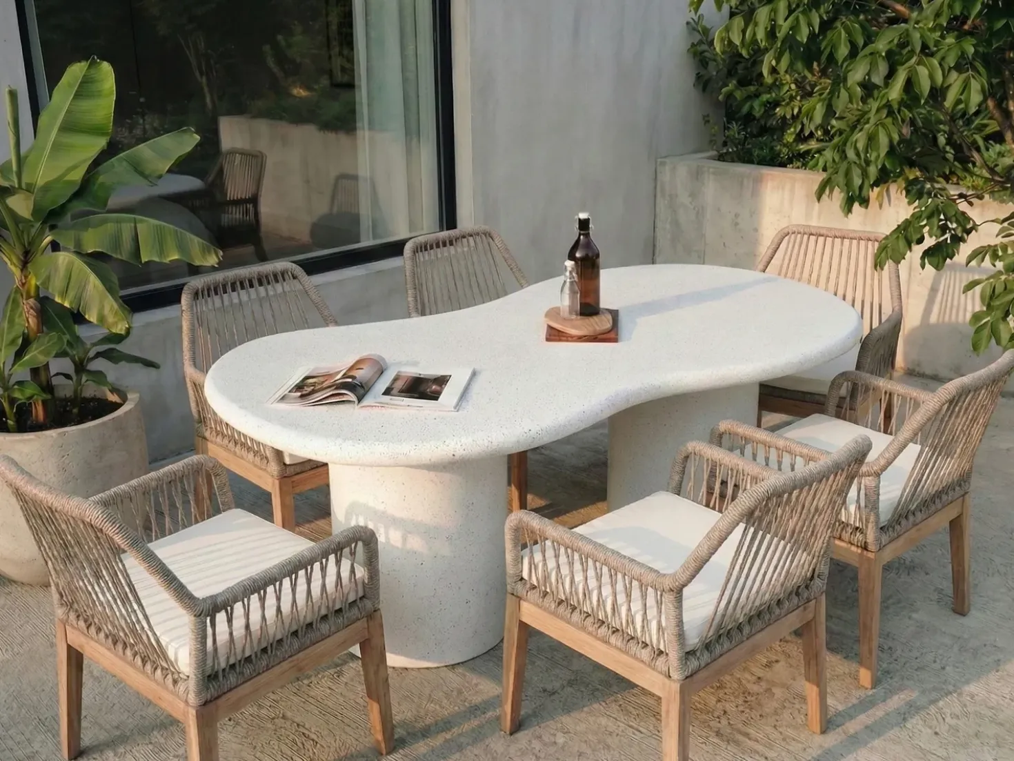 Tavolo da pranzo da giardino SIRMIONE 200 cm 110 cm Effetto terrazzo Terrazzo Bianco