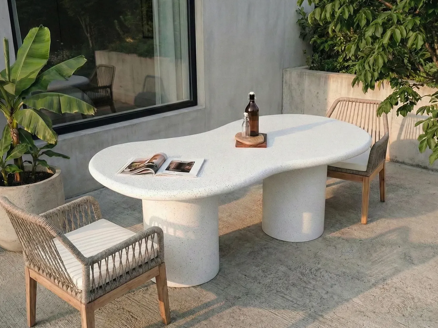 Tavolo da pranzo da giardino SIRMIONE 200 cm 110 cm Effetto terrazzo Terrazzo Bianco