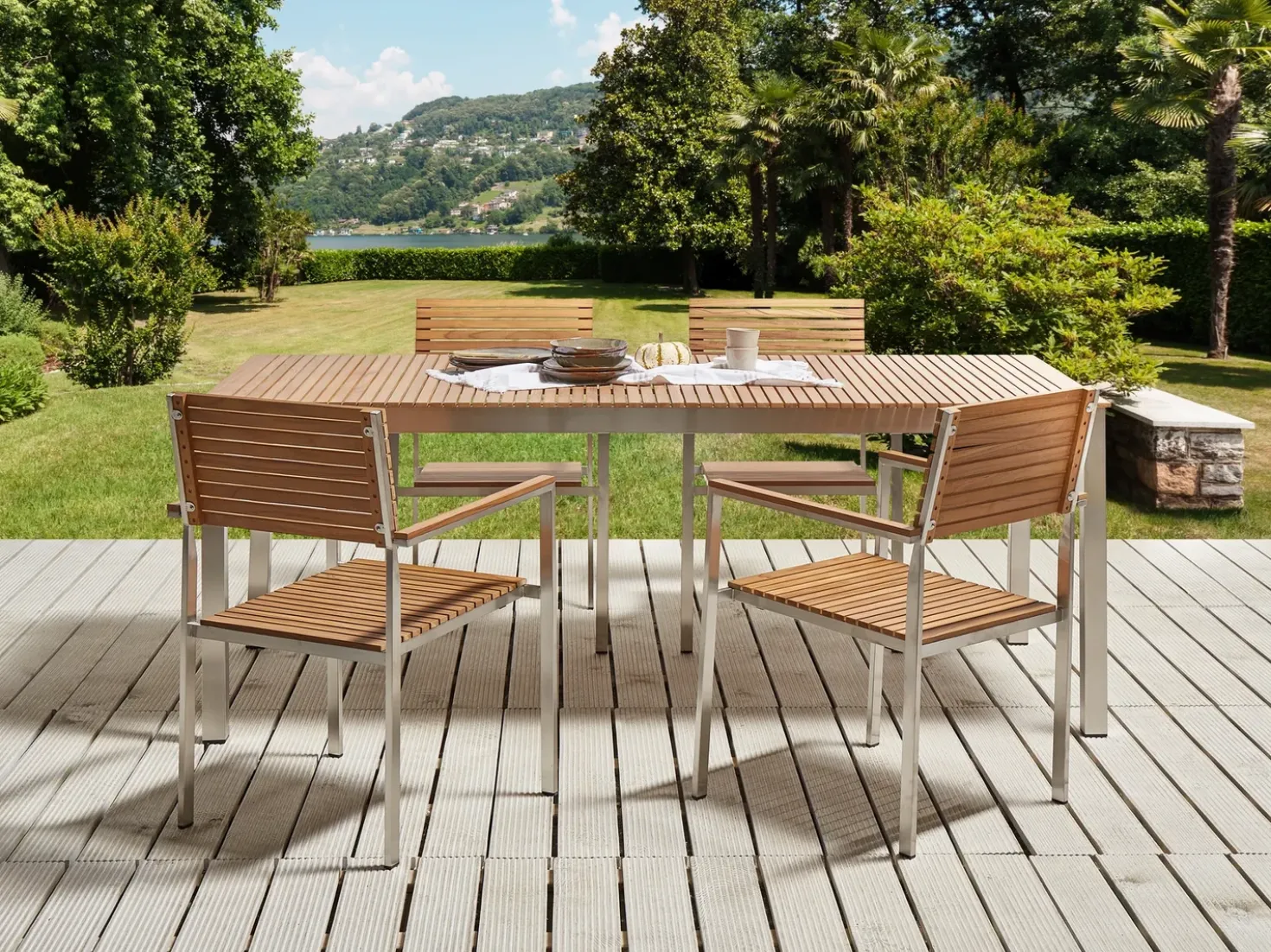 Tavolo da pranzo da giardino VIAREGGIO 200 cm 90 cm Legno di teak certificato Marrone