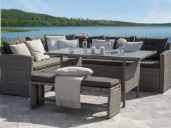 Tavolo da pranzo da giardino VITERBO 145 cm 80 cm Vetro Grigio chiaro