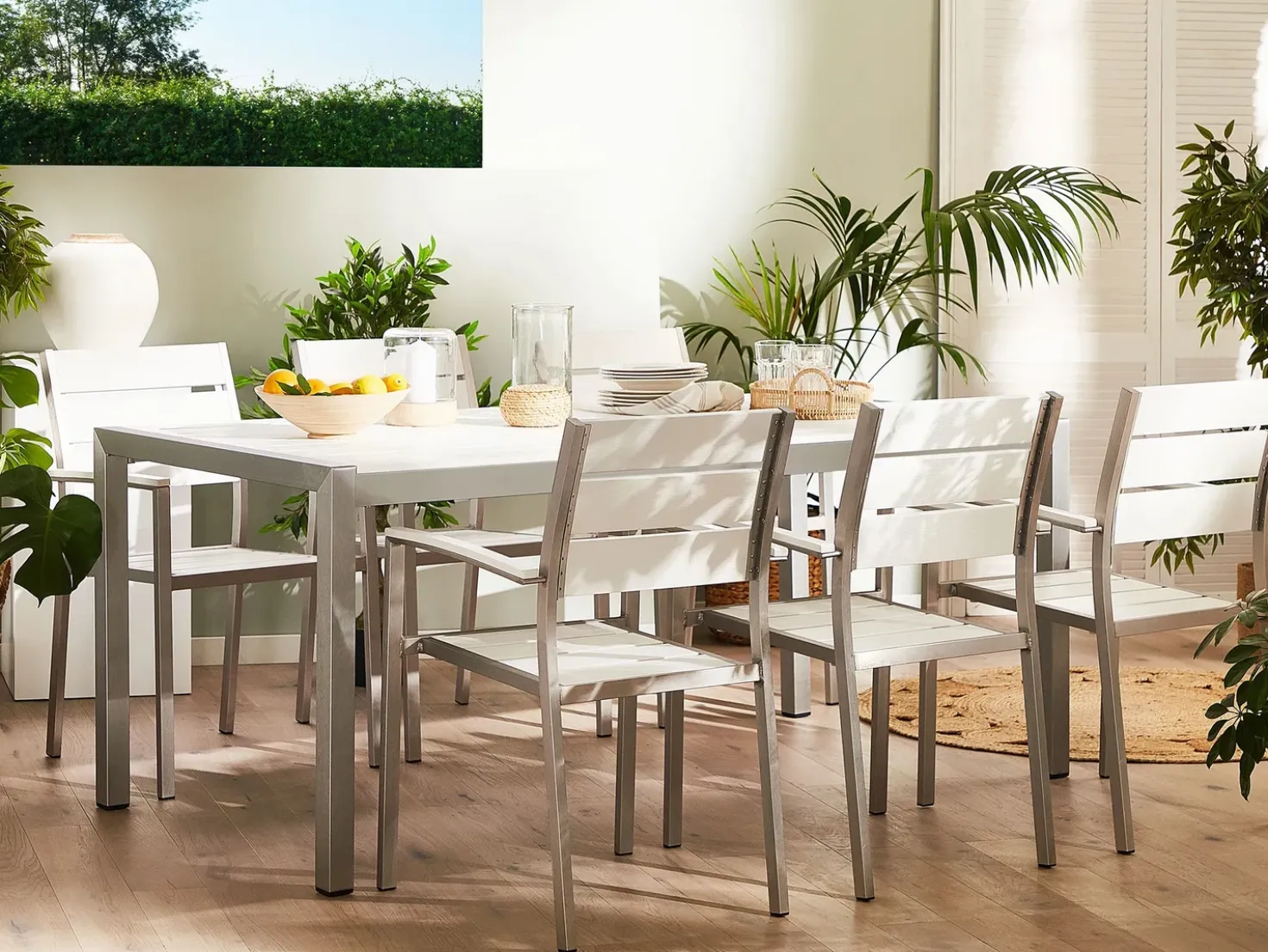 Tavolo da pranzo da giardino VERNIO 180 cm 90 cm Metallo Bianco
