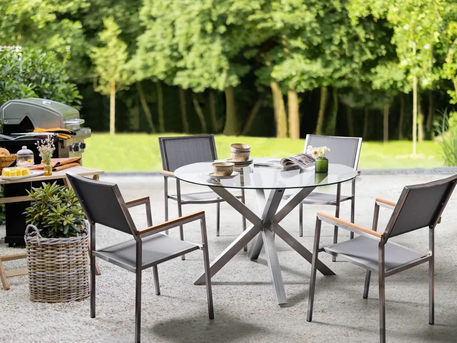 Tavolo da pranzo da giardino MALETTO 120 cm 120 cm Vetro Argento