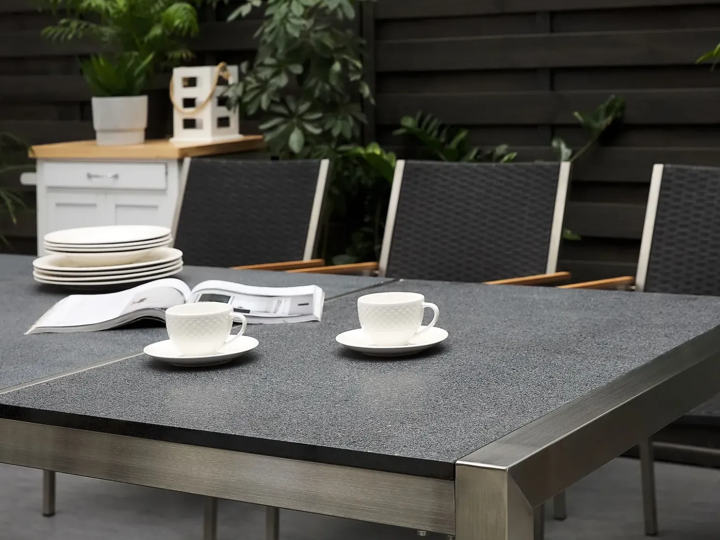 Tavolo da pranzo da giardino GROSSETO 220 cm 100 cm fiammato Granito Grigio grafite