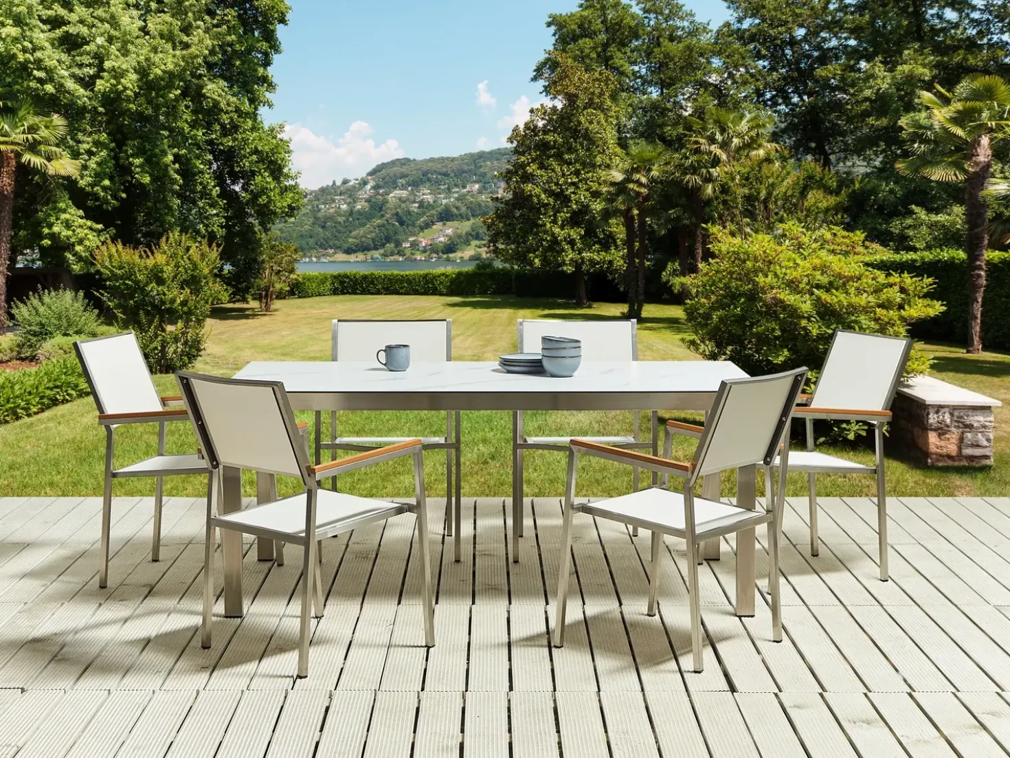 Tavolo da pranzo da giardino COSOLETO 180 cm 90 cm Effetto marmo Vetro Bianco