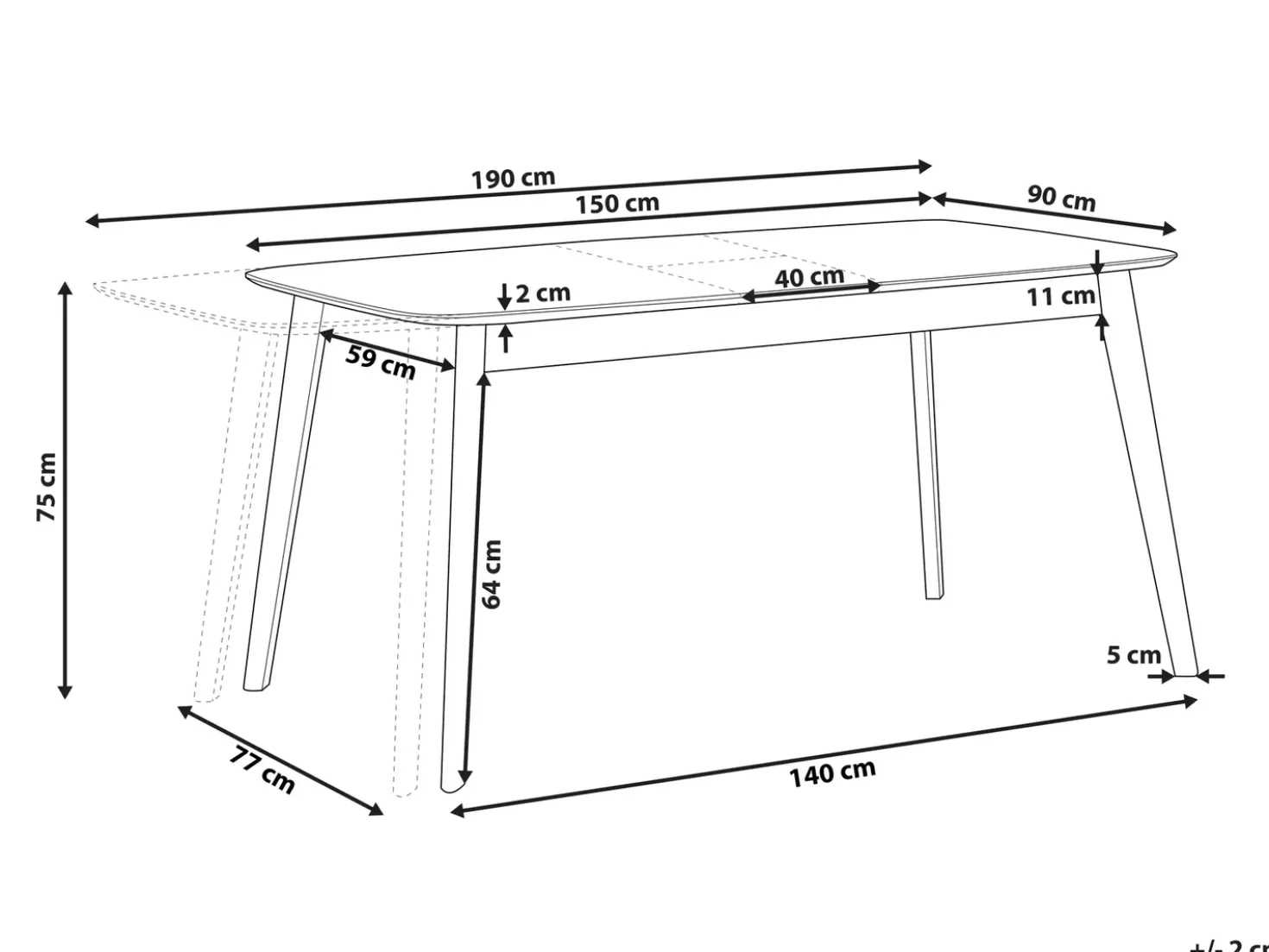 Tavolo da pranzo estensibile MADOX Rovere chiaro 150/190 cm 90 cm