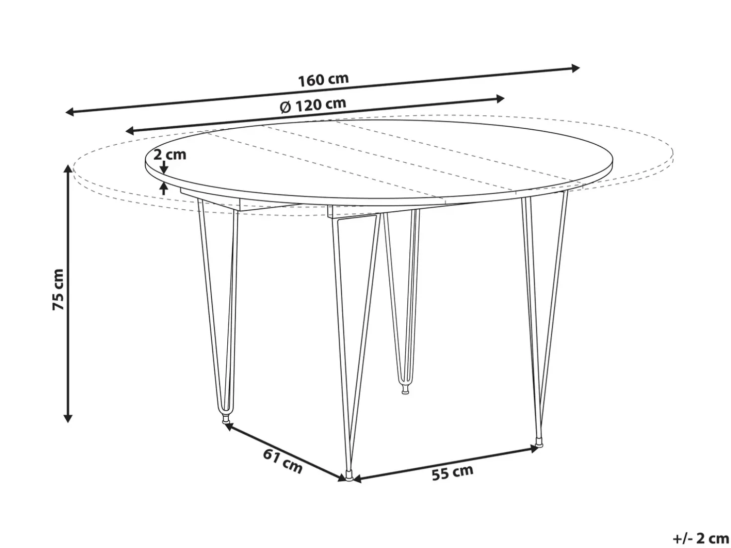 Tavolo da pranzo estensibile LOUISE Marrone 120/160 cm 120 cm