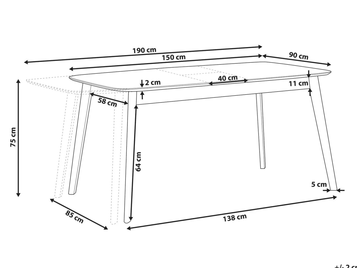 Tavolo da pranzo estensibile MADOX Noce scuro 150/190 cm 90 cm