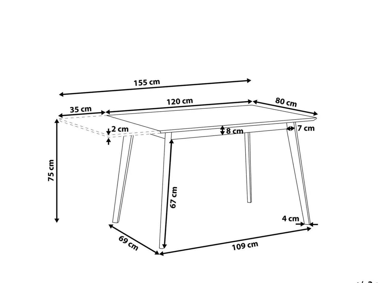 Tavolo da pranzo estensibile MEDIO Bianco 120/155 cm 80 cm