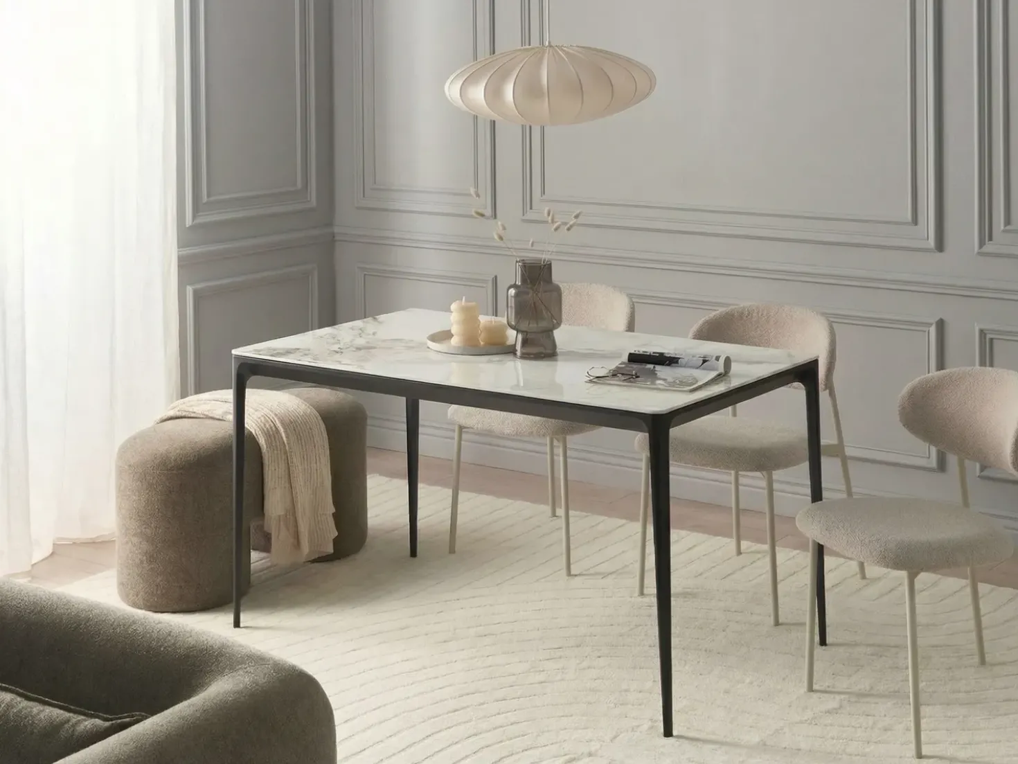 Tavolo da pranzo JOLLEIN Marmo bianco 140 cm 80 cm Vetro