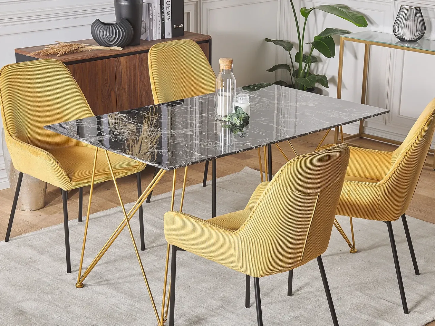 Tavolo da pranzo KENTON Marmo nero 140 cm 80 cm Vetro temperato