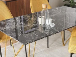 Tavolo da pranzo KENTON Marmo nero 140 cm 80 cm Vetro temperato