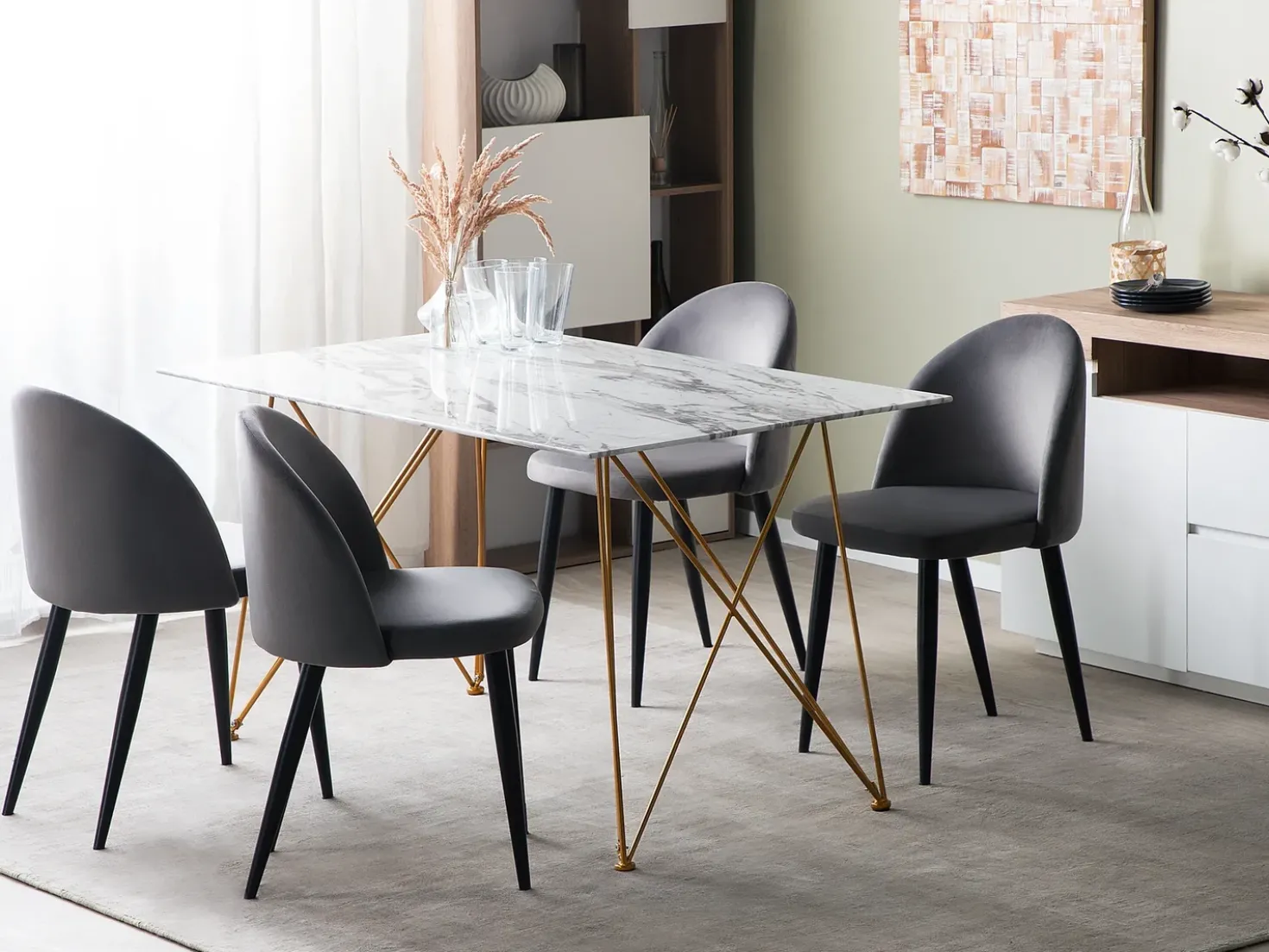 Tavolo da pranzo KENTON Marmo bianco 140 cm 80 cm Vetro temperato
