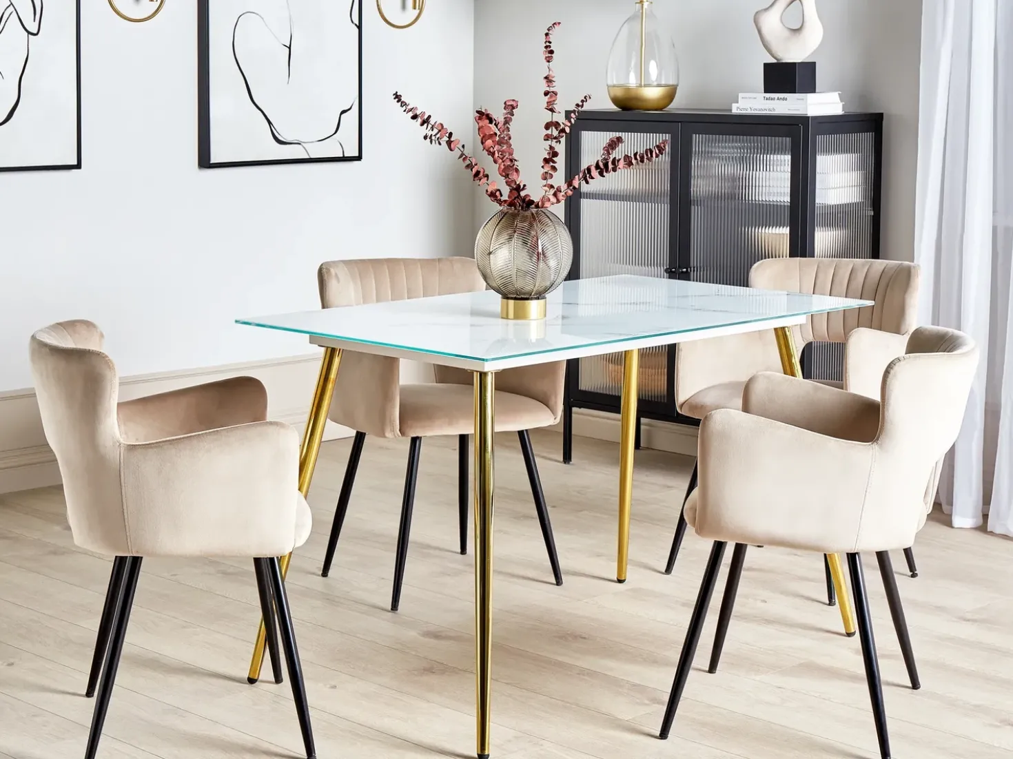 Tavolo da pranzo MULGA Marmo/Oro 120 cm 70 cm Vetro temperato