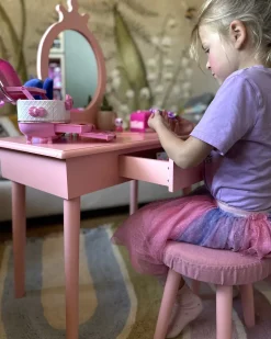 Tavolo da toilette per bambini con sgabello MARGIE Rosa