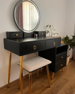 Toeletta con specchio e sgabello YVES LED Nero