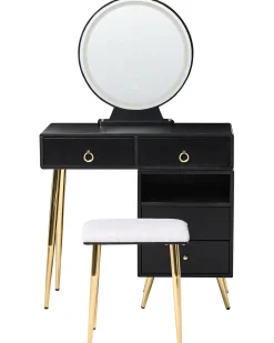 Toeletta con specchio e sgabello YVES LED Nero