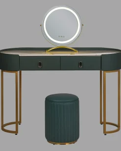 Toeletta con specchio e sgabello VINAX LED Verde scuro