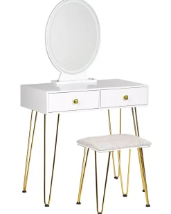 Toeletta con specchio e sgabello CAEN LED Bianco