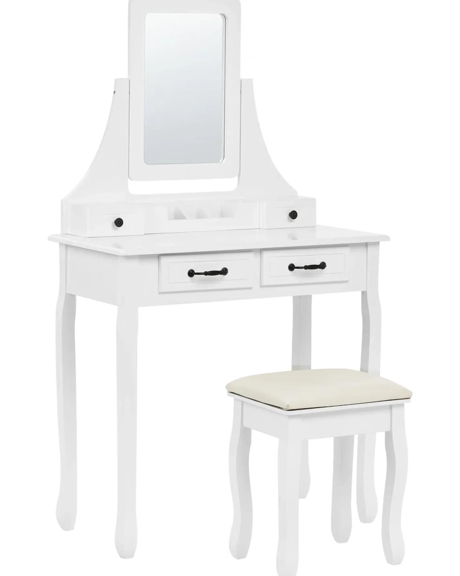 Toeletta con specchio e sgabello RAYON Bianco