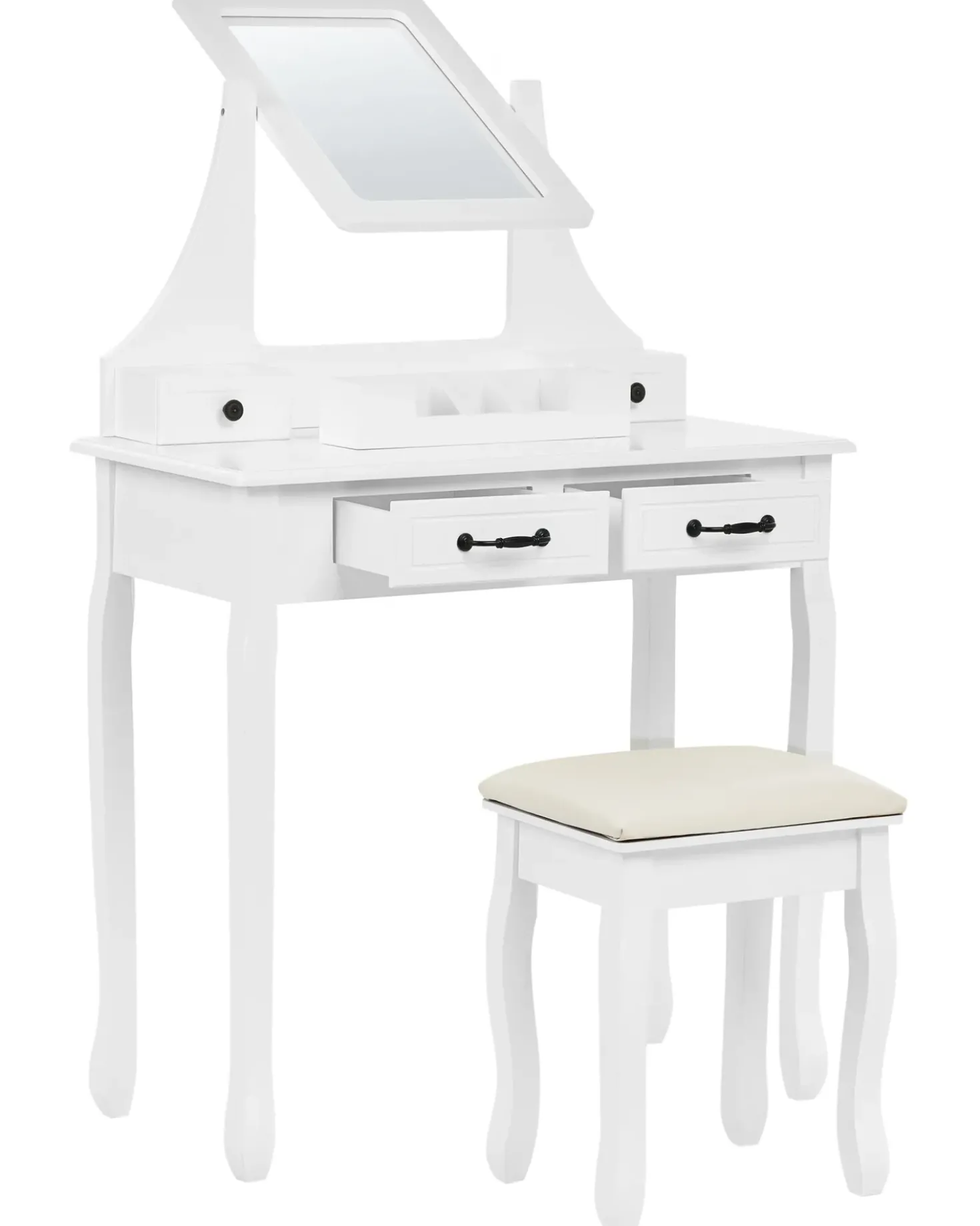 Toeletta con specchio e sgabello RAYON Bianco