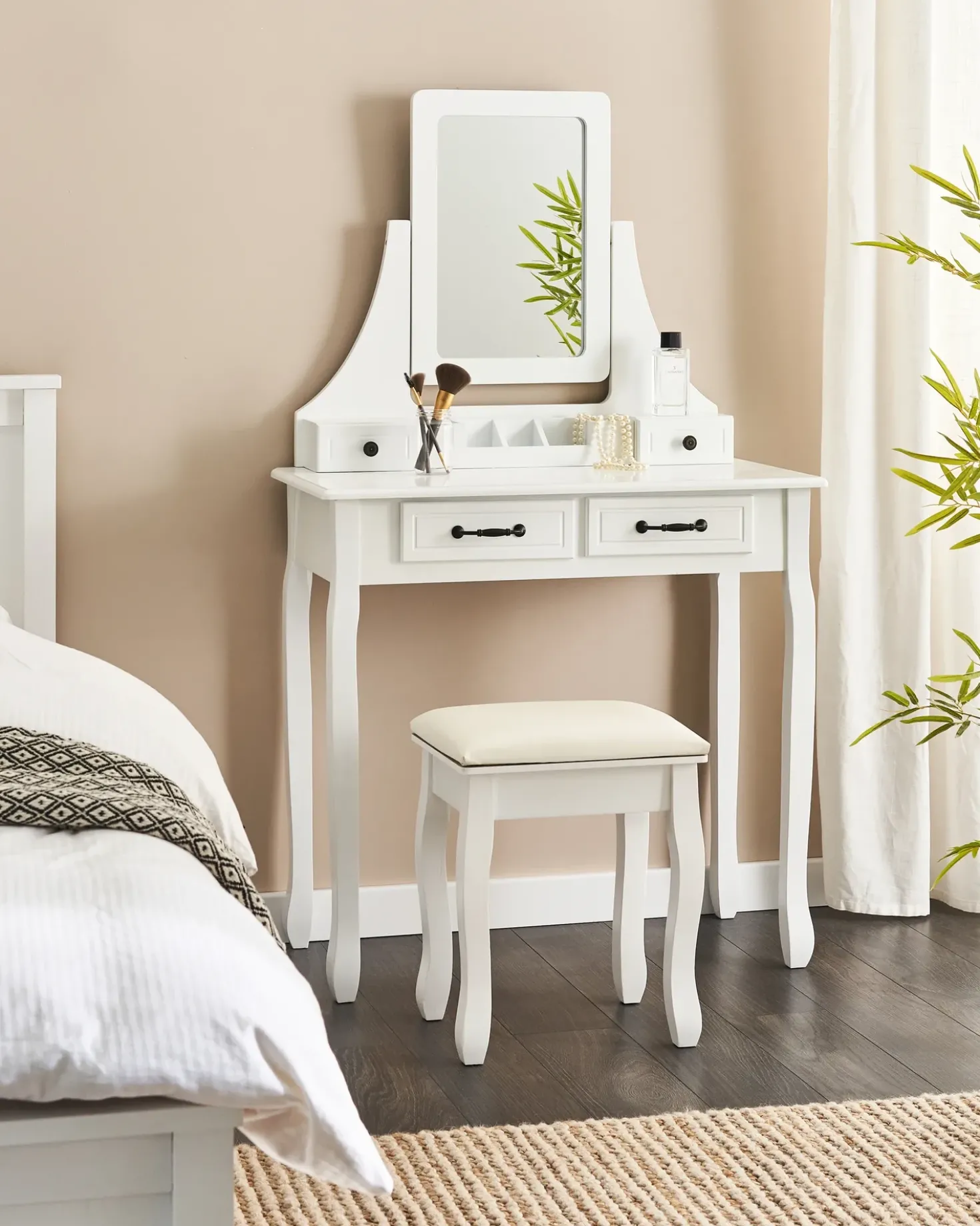 Toeletta con specchio e sgabello RAYON Bianco