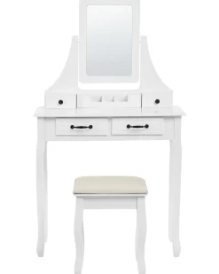 Toeletta con specchio e sgabello RAYON Bianco
