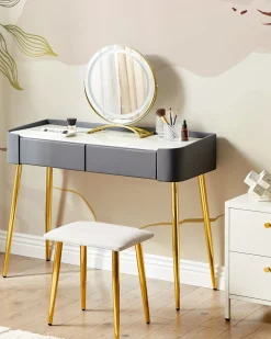 Toeletta con specchio e sgabello SURIN LED Grigio