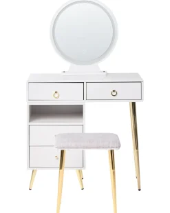Toeletta con specchio e sgabello YVES LED Bianco