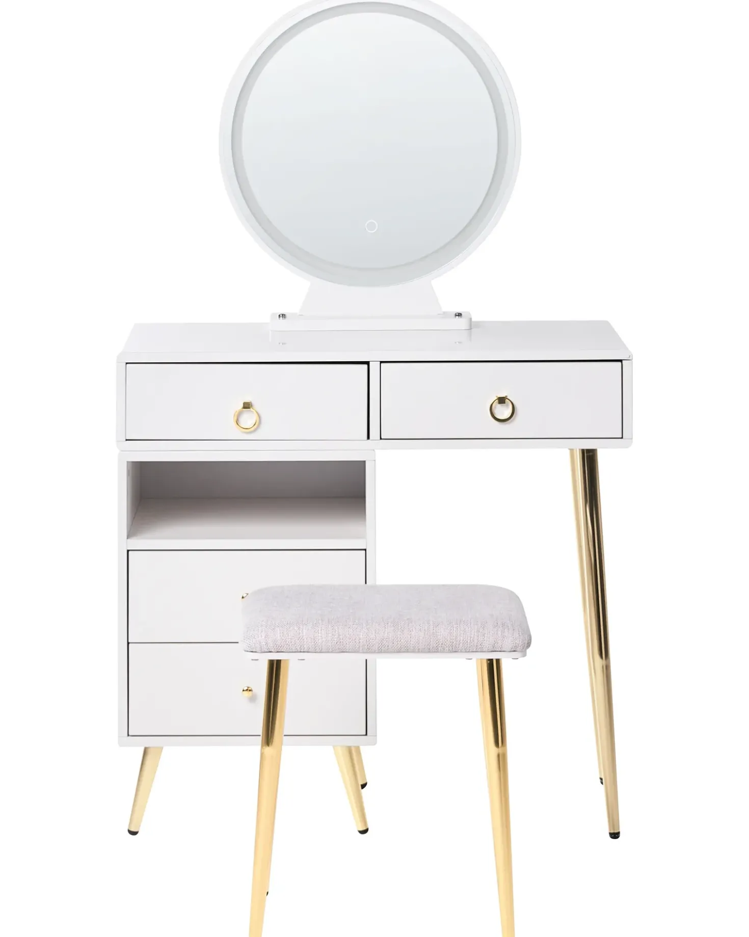 Toeletta con specchio e sgabello YVES LED Bianco