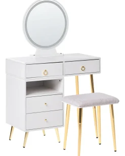 Toeletta con specchio e sgabello YVES LED Bianco