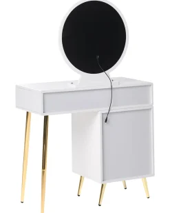 Toeletta con specchio e sgabello YVES LED Bianco
