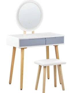 Toeletta con specchio e sgabello JOSSELIN LED Bianco