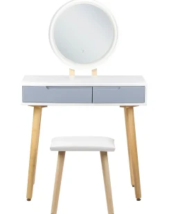 Toeletta con specchio e sgabello JOSSELIN LED Bianco