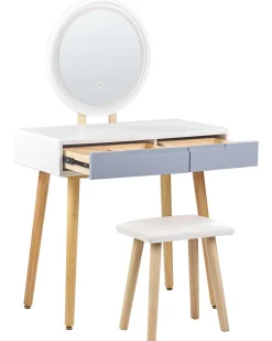 Toeletta con specchio e sgabello JOSSELIN LED Bianco